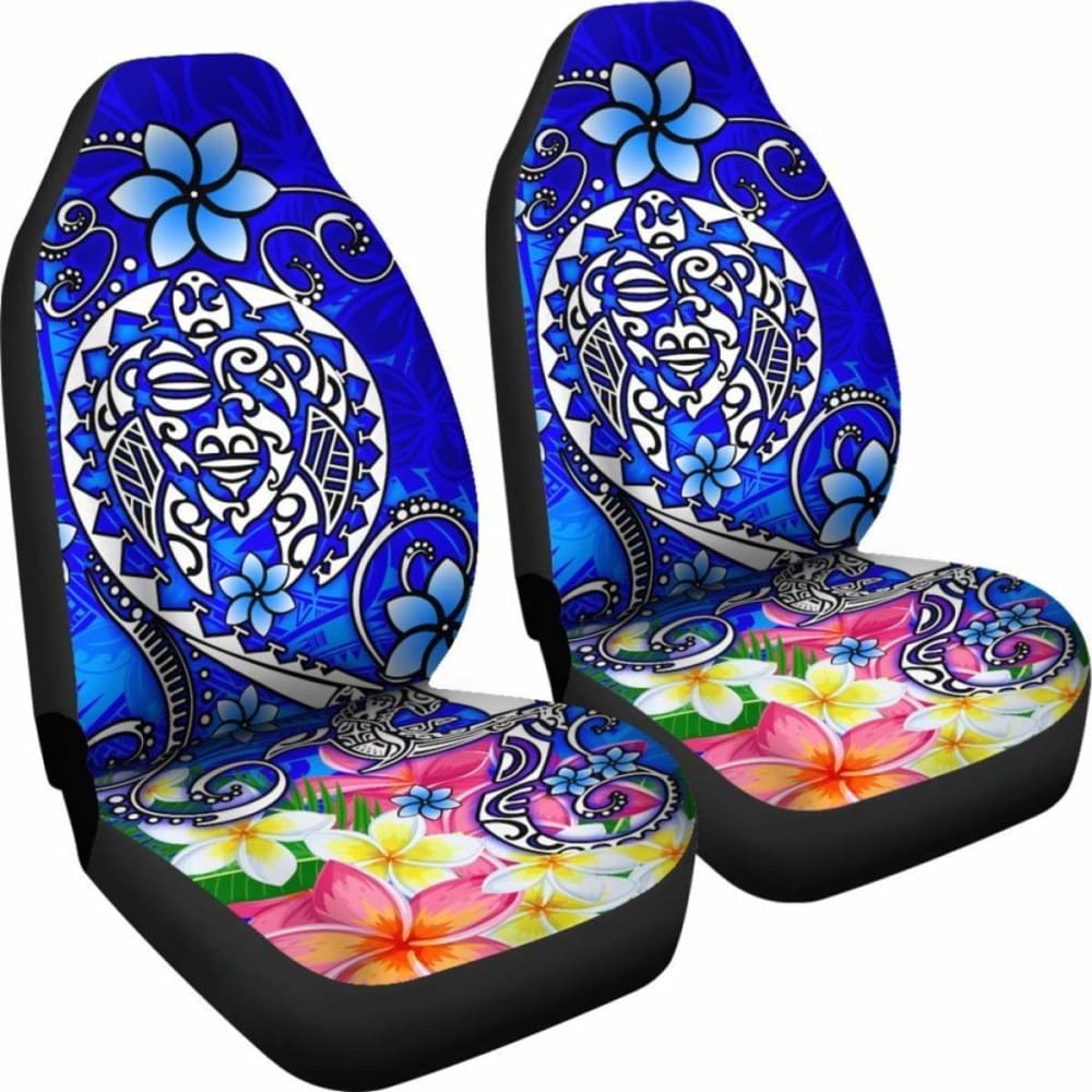 Polynesian Car Seat Covers - Turtle Plumeria Blue Color -