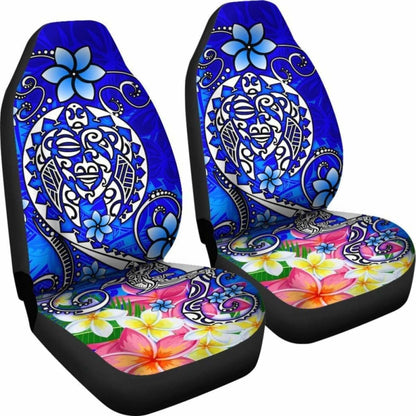 Polynesian Car Seat Covers - Turtle Plumeria Blue Color -
