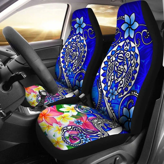 Polynesian Car Seat Covers - Turtle Plumeria Blue Color -