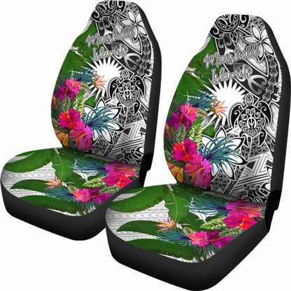 Marshall Islands Car Seat Covers White - Turtle Plumeria Banana Leaf -