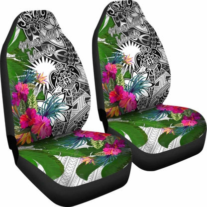 Marshall Islands Car Seat Covers White - Turtle Plumeria Banana Leaf -