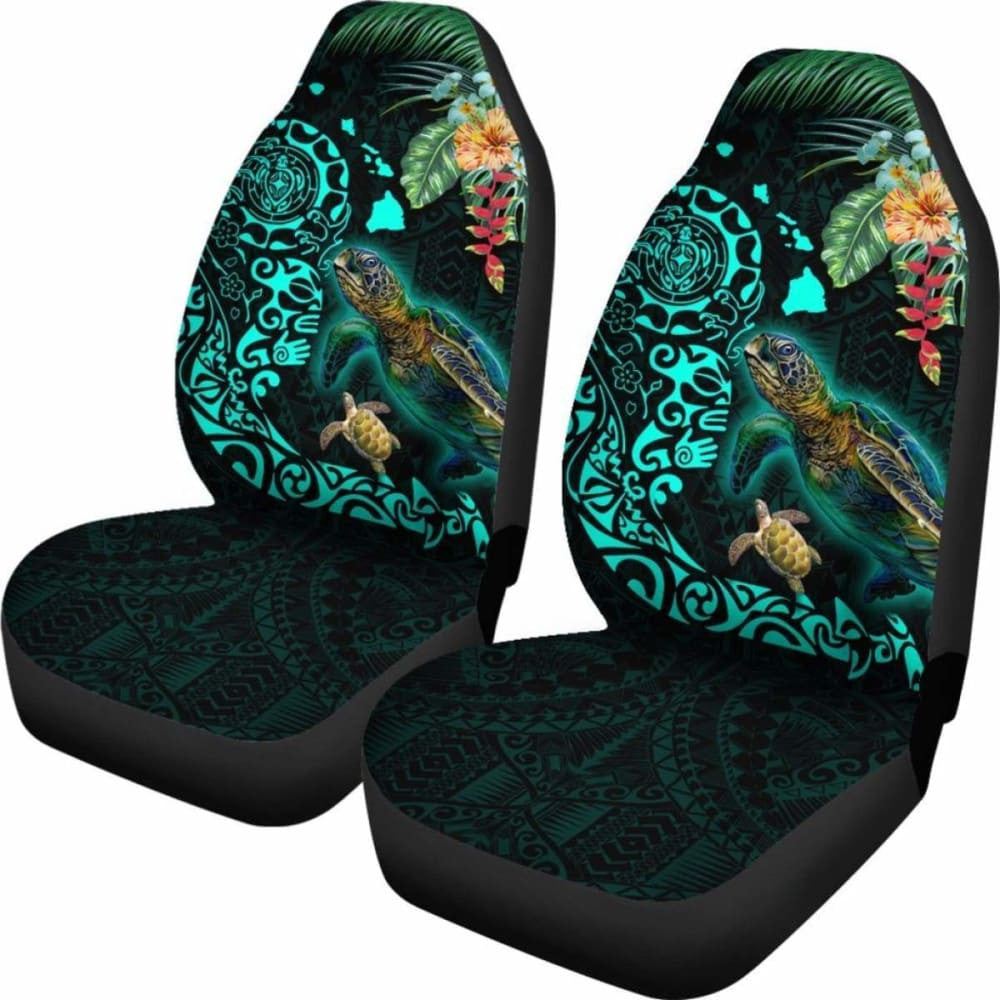 Hawaii Tiki Polynesian Car Seat Cover - Turtle Mix Hibiscus Turquoise Awesome