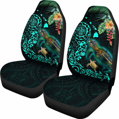 Hawaii Tiki Polynesian Car Seat Cover - Turtle Mix Hibiscus Turquoise Awesome