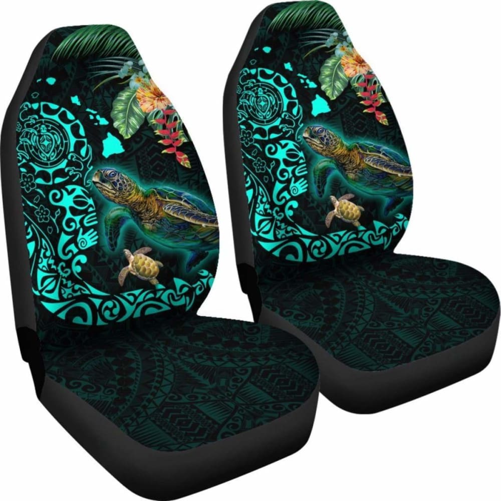Hawaii Tiki Polynesian Car Seat Cover - Turtle Mix Hibiscus Turquoise Awesome