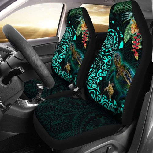 Hawaii Tiki Polynesian Car Seat Cover - Turtle Mix Hibiscus Turquoise Awesome