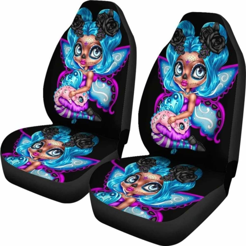 Set Sugar Skull Car Seat Cover Day Of The Dead