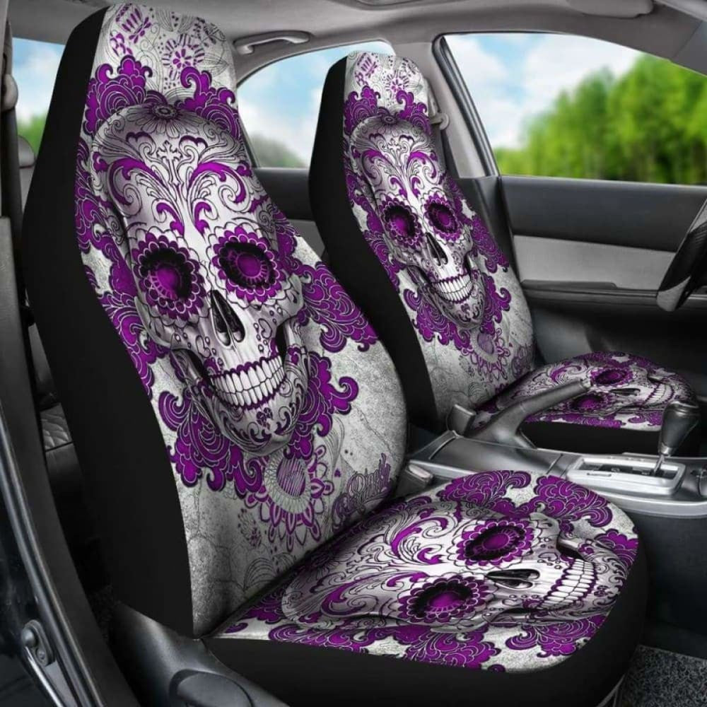 Set Of Sugar Skull Day Of The Dead Car Seat Covers