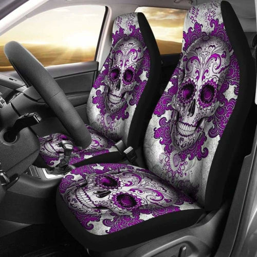 Set Of Sugar Skull Day Of The Dead Car Seat Covers