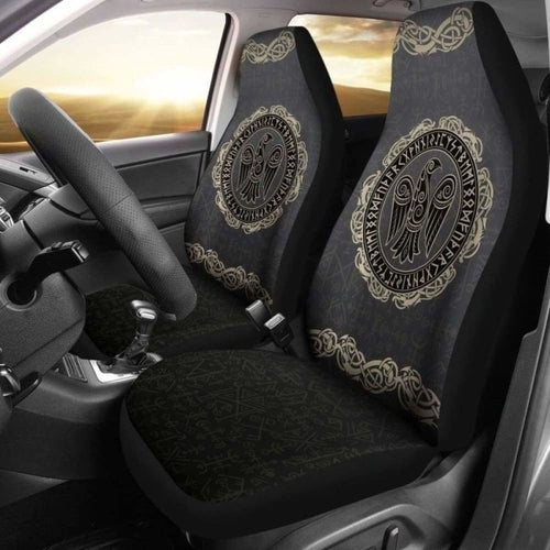 Viking Odin'S Raven Rune Circle Car Seat Covers