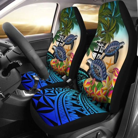 Fiji Car Seat Covers - Polynesian Turtle Coconut Tree And Plumeria Amazing