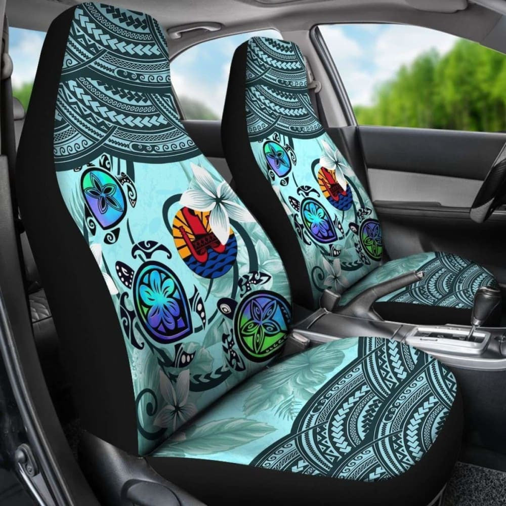 Tahiti Car Seat Covers - Polynesian Turtle Plumeria Blue Amazing