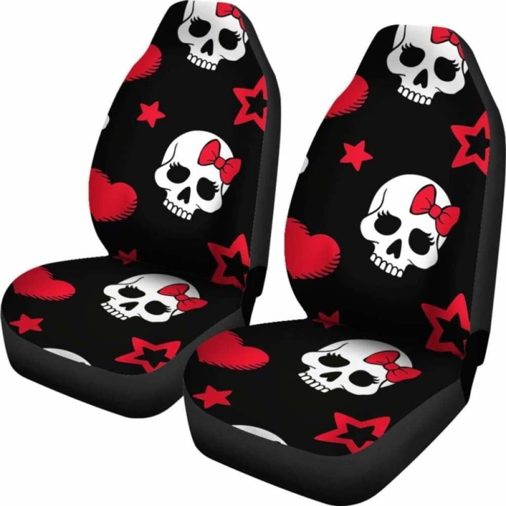 Sugar Skulls Red Black Bow Hearts Micro Fiber Car Seat Covers