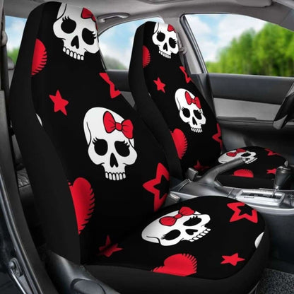 Sugar Skulls Red Black Bow Hearts Micro Fiber Car Seat Covers