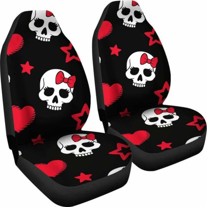 Sugar Skulls Red Black Bow Hearts Micro Fiber Car Seat Covers