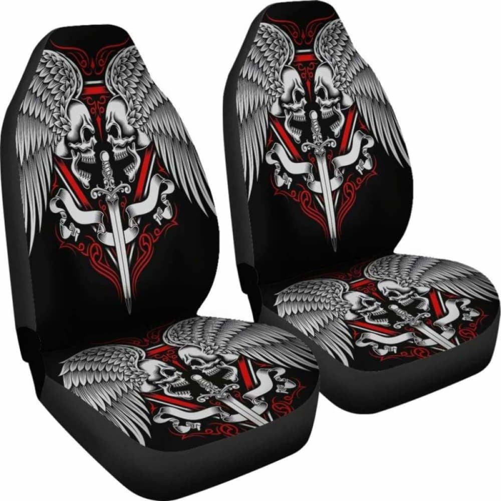 Set Skull Wings Car Seat Cover Sugar Skulls
