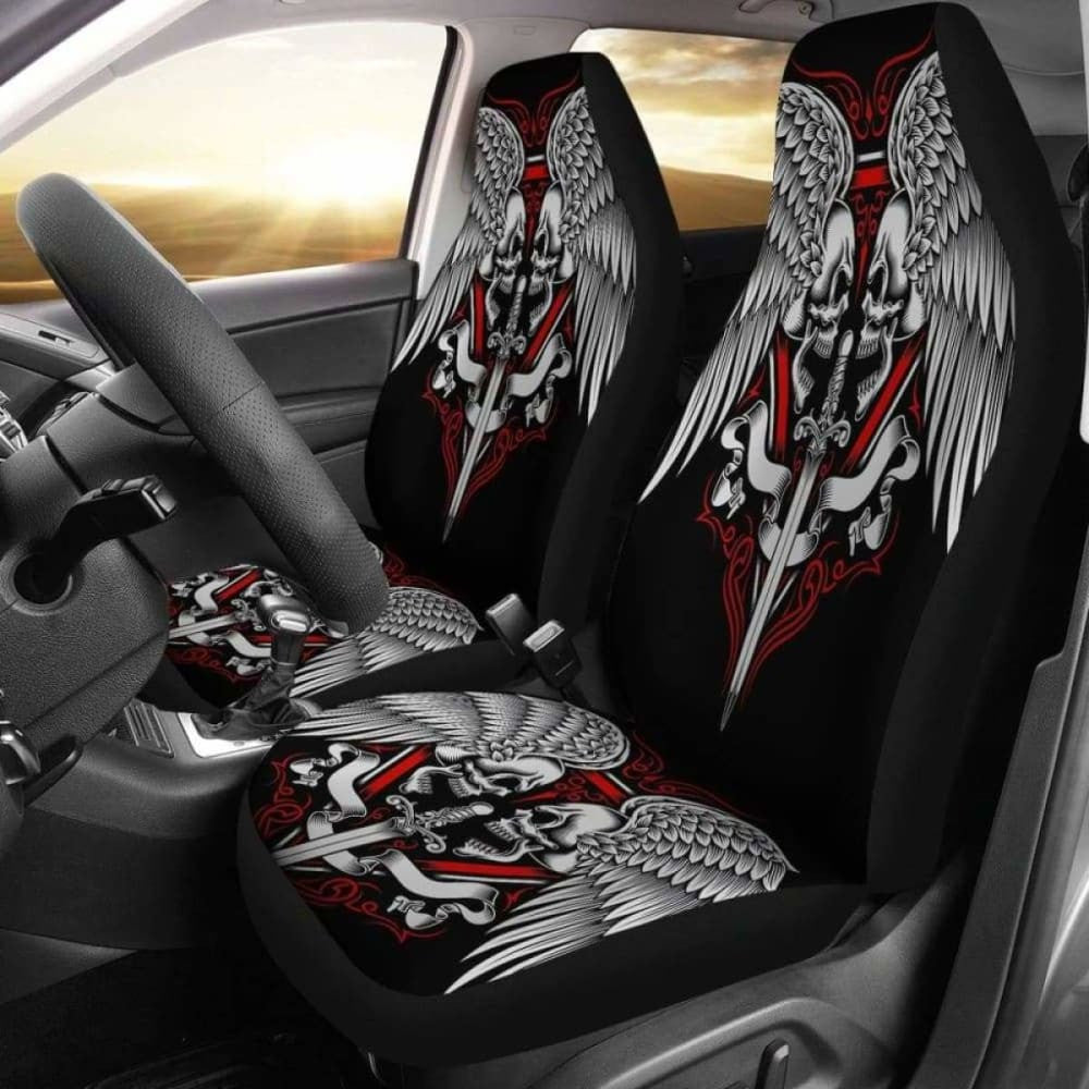 Set Skull Wings Car Seat Cover Sugar Skulls
