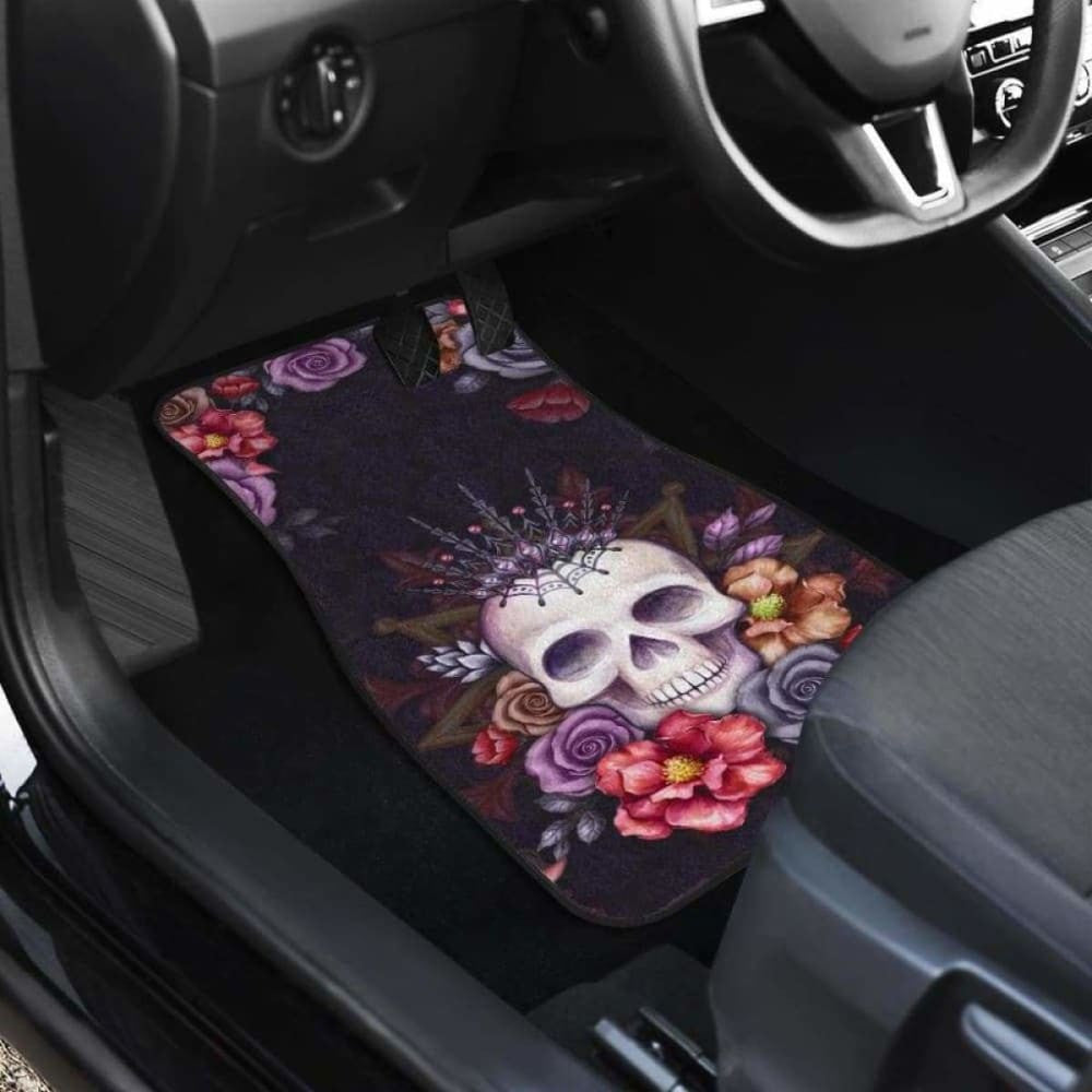 Set Of Pcs Floral Sugar Skull Car Mat