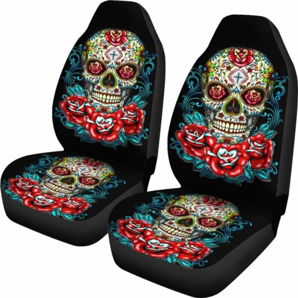 Set Of - Flower Sugar Skull Seat Covers