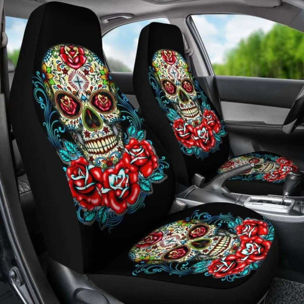 Set Of - Flower Sugar Skull Seat Covers