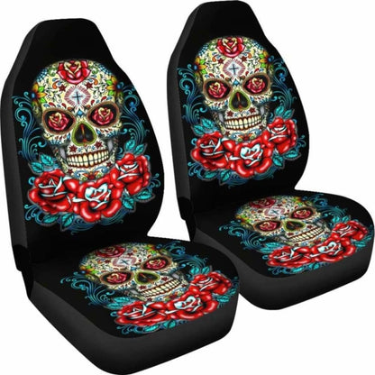 Set Of - Flower Sugar Skull Seat Covers