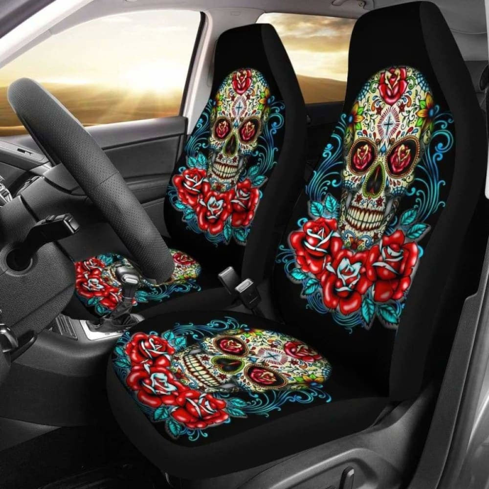 Set Of - Flower Sugar Skull Seat Covers