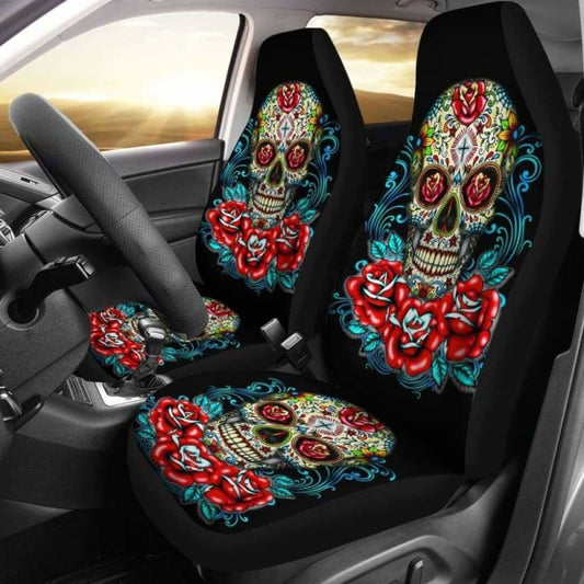 Set Of - Flower Sugar Skull Seat Covers