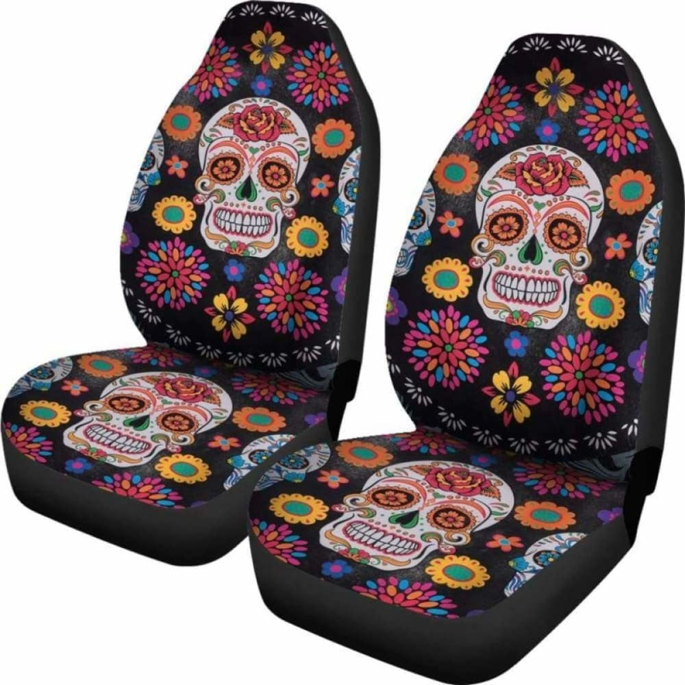 Set Pcs Floral Sugar Skull Day Of The Dead Skull Car Seat Covers