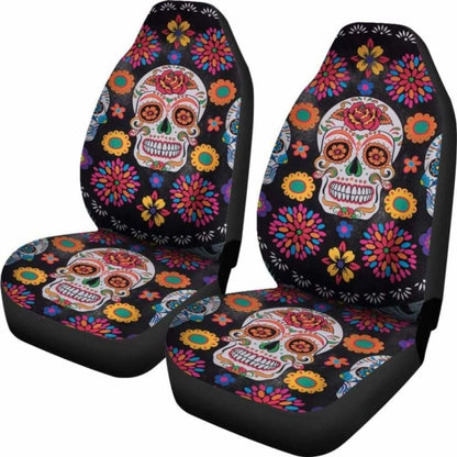 Set Pcs Floral Sugar Skull Day Of The Dead Skull Car Seat Covers