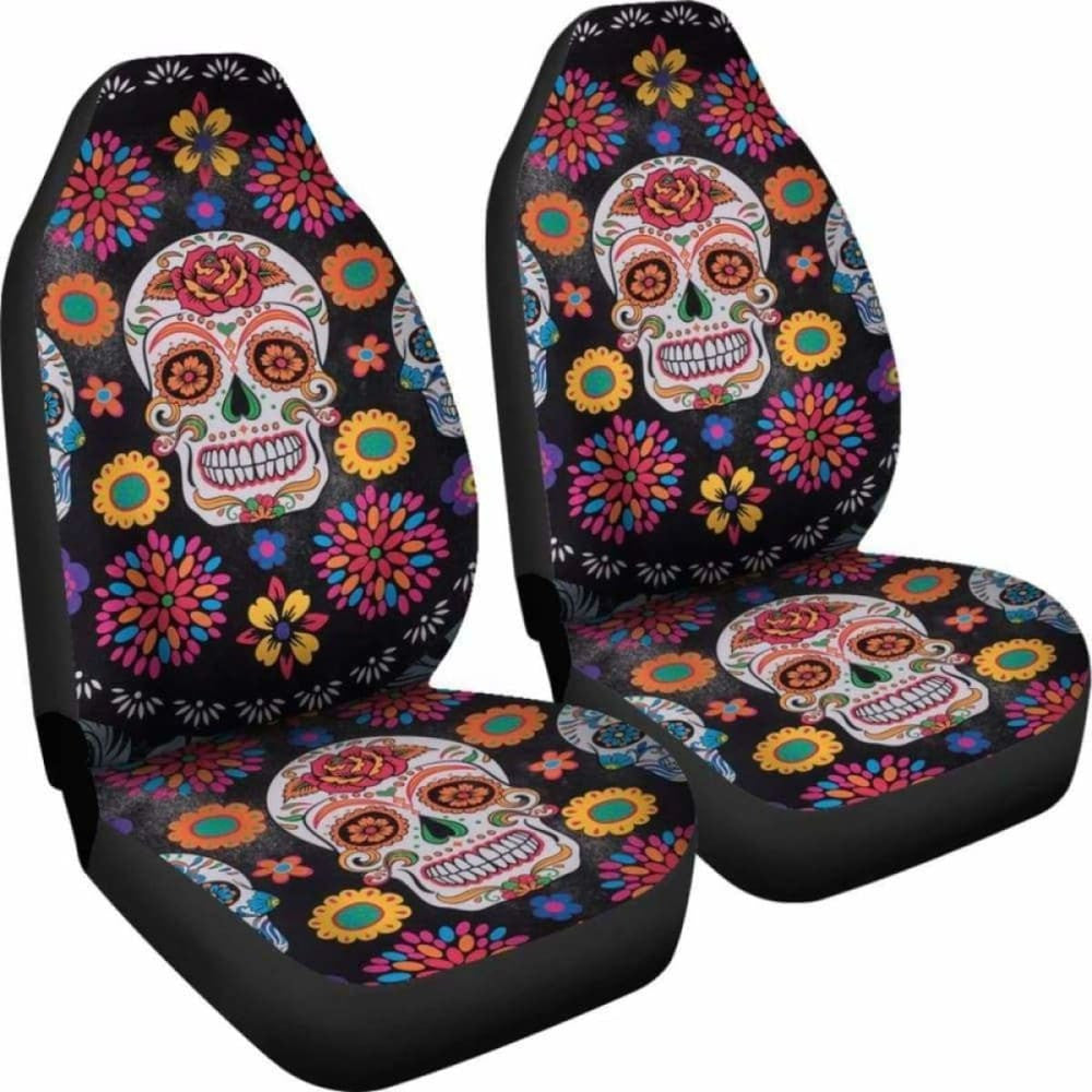 Set Pcs Floral Sugar Skull Day Of The Dead Skull Car Seat Covers