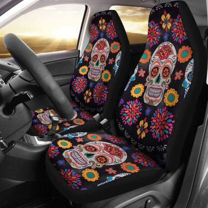 Set Pcs Floral Sugar Skull Day Of The Dead Skull Car Seat Covers