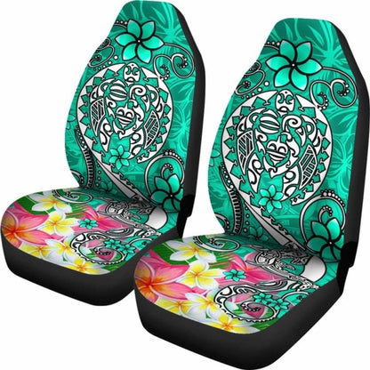 Polynesian Car Seat Covers - Turtle Plumeria Turquoise Color -