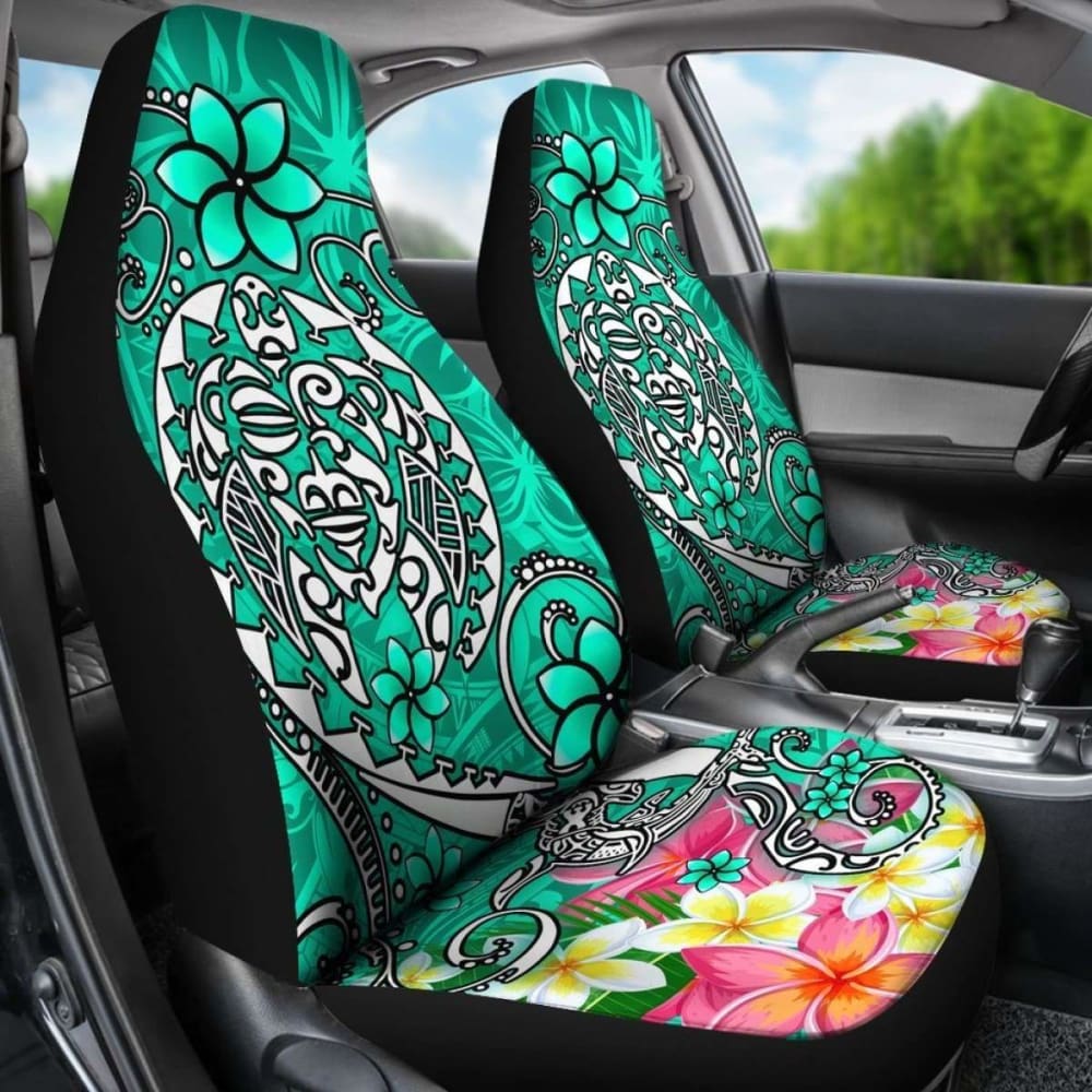 Polynesian Car Seat Covers - Turtle Plumeria Turquoise Color -