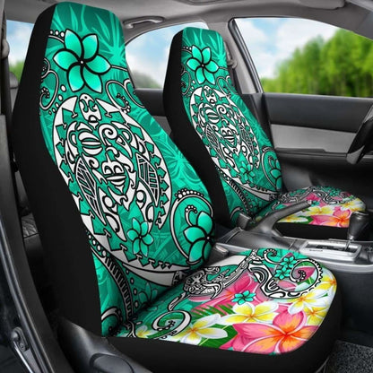 Polynesian Car Seat Covers - Turtle Plumeria Turquoise Color -
