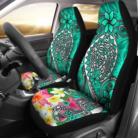 Polynesian Car Seat Covers - Turtle Plumeria Turquoise Color -