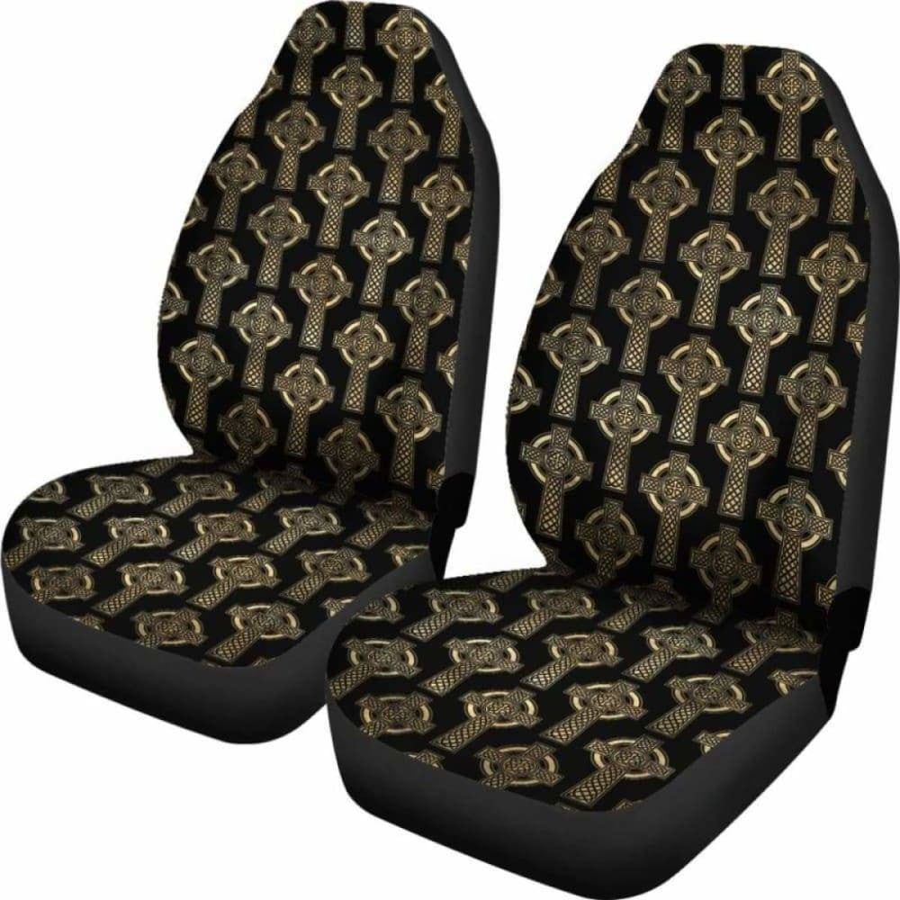 Celtic Cross Black And Gold Colored Car Seat Covers Seat Protectors