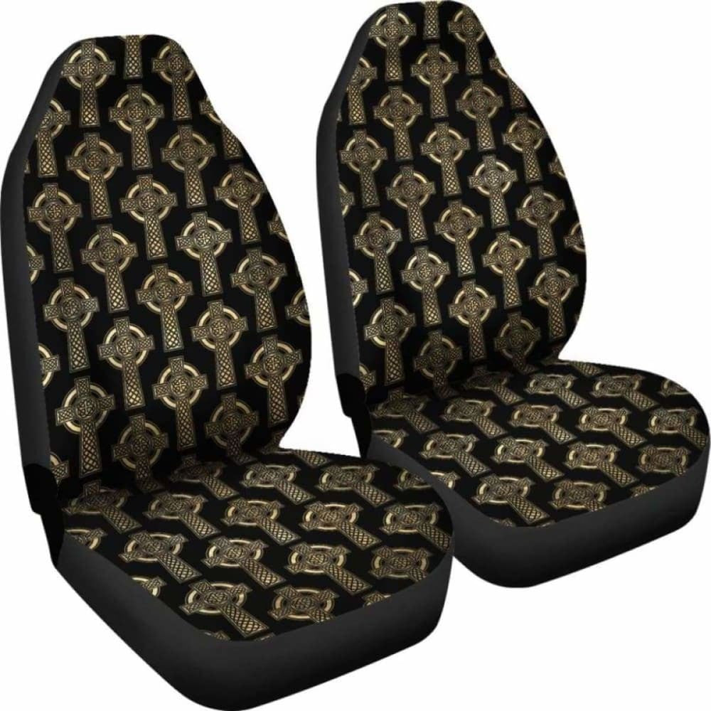 Celtic Cross Black And Gold Colored Car Seat Covers Seat Protectors