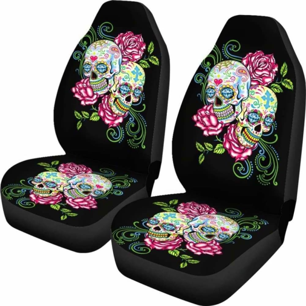 Set Of Floral Sugar Skull Car Seat Covers