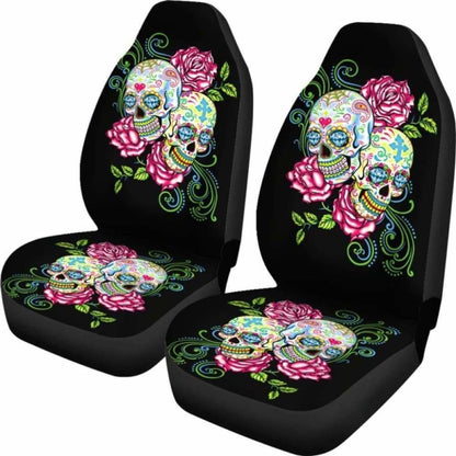 Set Of Floral Sugar Skull Car Seat Covers
