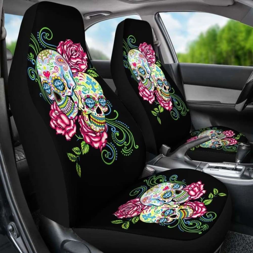 Set Of Floral Sugar Skull Car Seat Covers
