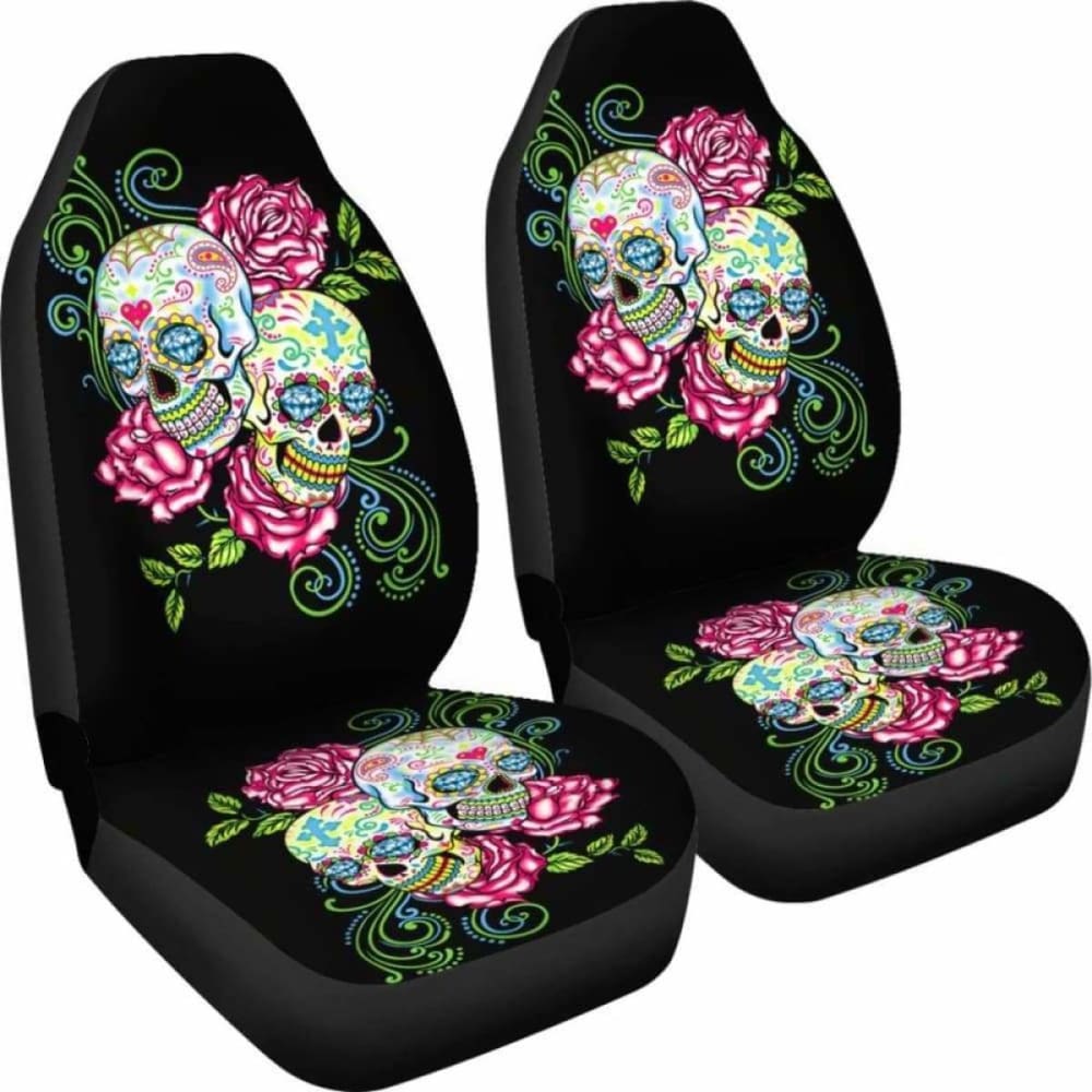 Set Of Floral Sugar Skull Car Seat Covers