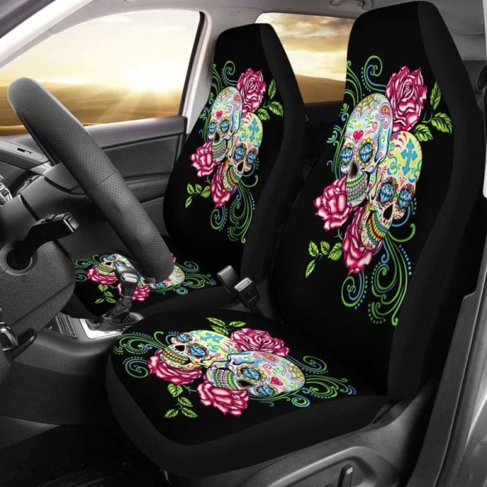 Set Of Floral Sugar Skull Car Seat Covers