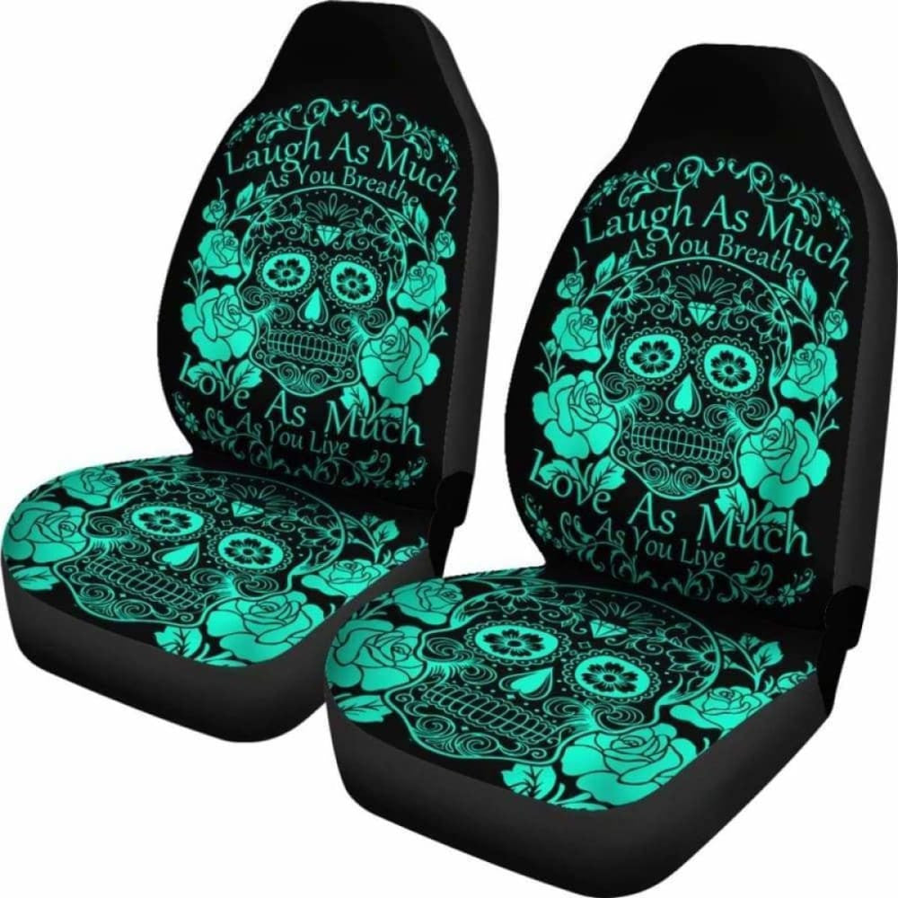 Set Of Sugar Skull Seat Covers - Laugh As Much As You Breath