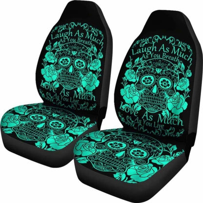 Set Of Sugar Skull Seat Covers - Laugh As Much As You Breath