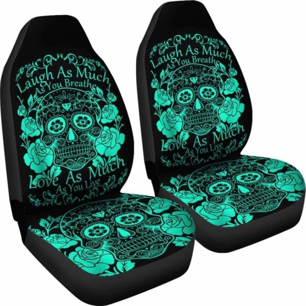 Set Of Sugar Skull Seat Covers - Laugh As Much As You Breath