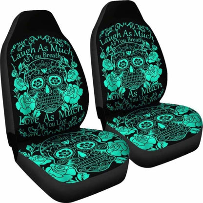 Set Of Sugar Skull Seat Covers - Laugh As Much As You Breath