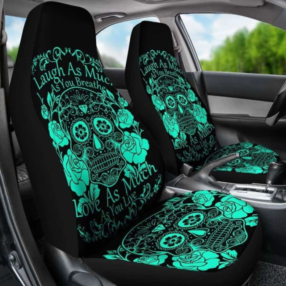 Set Of Sugar Skull Seat Covers - Laugh As Much As You Breath