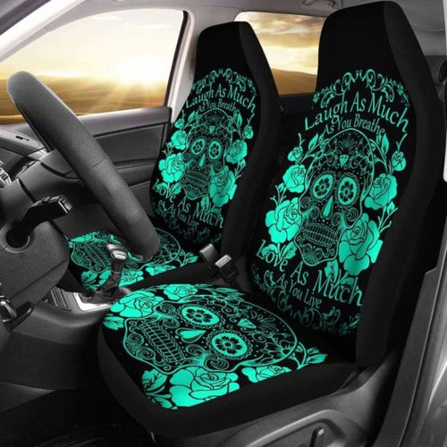 Set Of Sugar Skull Seat Covers - Laugh As Much As You Breath