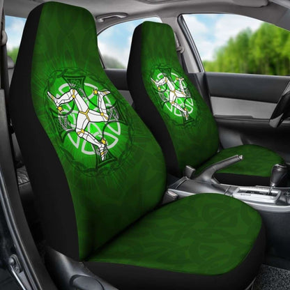 Isle Of Man Car Seat Cover - Triskelion With Celtic Cross & Circle (Green) -