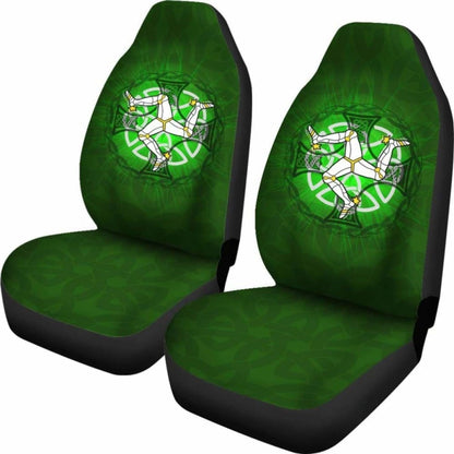 Isle Of Man Car Seat Cover - Triskelion With Celtic Cross & Circle (Green) -