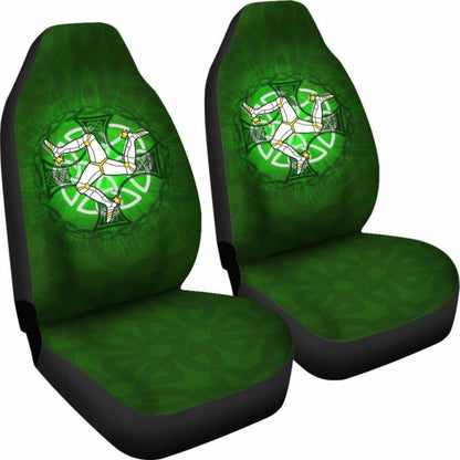 Isle Of Man Car Seat Cover - Triskelion With Celtic Cross & Circle (Green) -